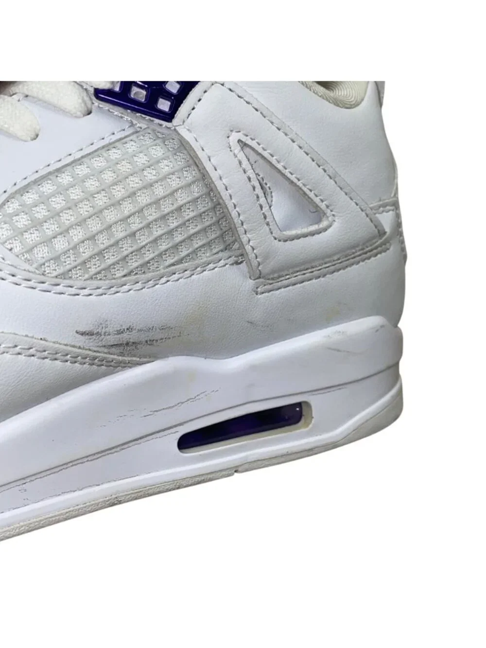 Air Jordan 4 Retro Men’s Metallic Purple & White Leather Sneakers Size US 9.5